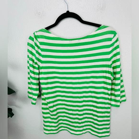J. peterman Green & White Striped a3/4 Sleeve Casual Top - Picture 6 of 6